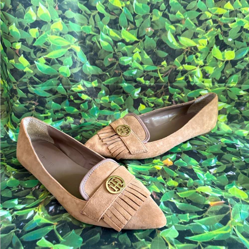 Tommy Hilfiger Tan Gold Flats with Fringe Detail